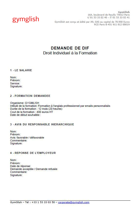 demande dif anglais exemple